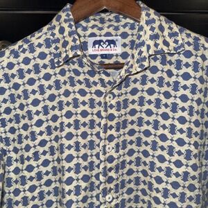 Love Brand & Co Abaco Premium Linen Eye Of The Tiger Shirt Medium Blue Ivory